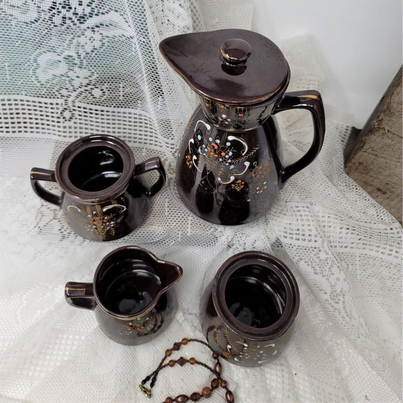 Japanese Moriage Redware Tea Set, Coffee Set Vintage - Picture 6 of 9